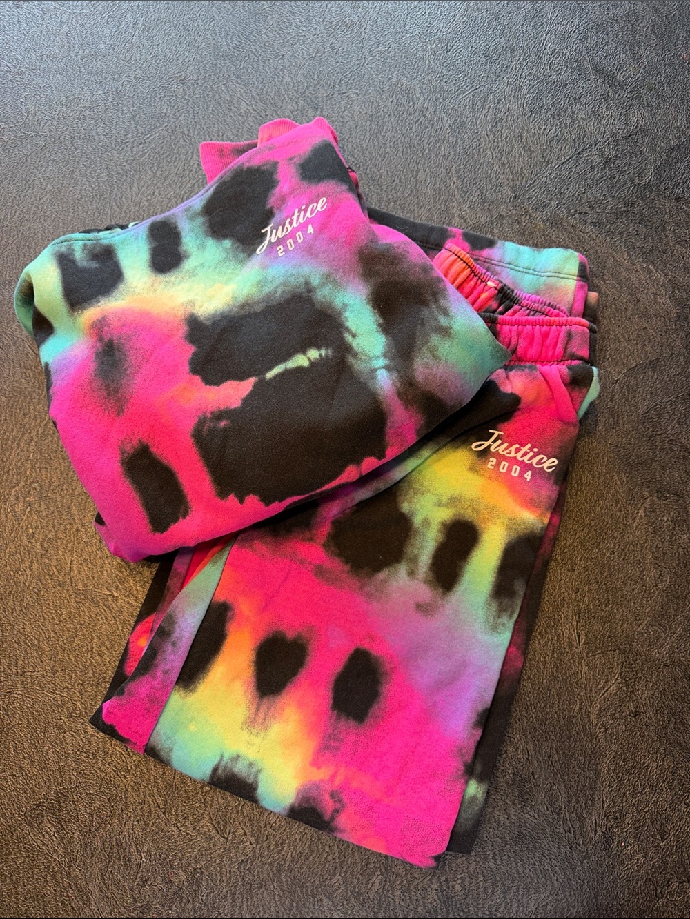 Justice Neon Tie-Dye Sweatshirt & Sweatpant - Pink, Teal, Yellow & Black